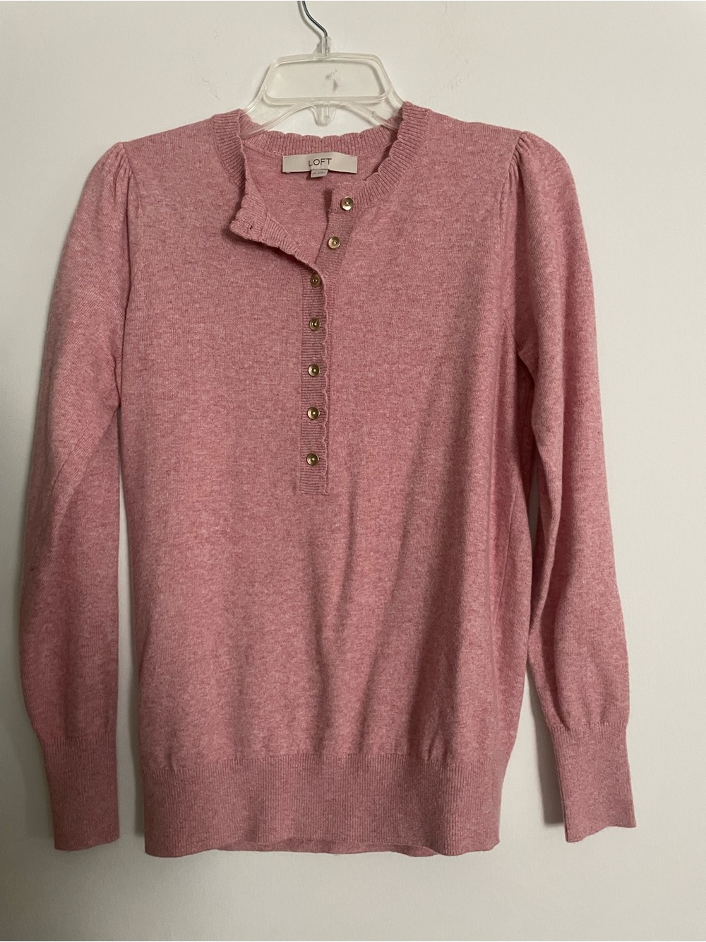 LOFT Dusty Rose Button-Front Crew Sweater